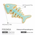 Pendentif arête de poisson plaqué or 18K avec texture turquoise et cadre en acier - Pendentif Arête de Poisson Texture Vert Clair (PJ91945A)