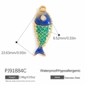 Ciondolo a forma di pesce in smalto blu e verde in acciaio inossidabile dorato DIY - Stile Pesce Smalto Blu Verde (PJ91884C)