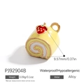 18K gold plated alloy Swiss roll cake charm with red strawberry and yellow enamel finish - Yellow Strawberry Swiss Roll (PJ92904B)