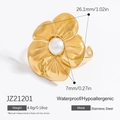 18K goud vergulde roestvrijstalen bloem ring met witte parel, waterdicht en hypoallergeen design - Realistische Bloemstijl (JZ21201)