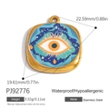 Evil eye square pendant in 18K gold plated stainless steel for jewelry making - Starry Eye Theme (PJ92776)