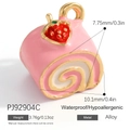 Pink Swiss roll charm with red strawberry and gold ring for DIY jewelry making - Pink Strawberry Swiss Roll (PJ92904C)