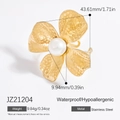 Gouden gehamerde bloemring met parelinleg, gemaakt van duurzaam roestvrij staal - Grote Gehamerde Vierbladige Bloemstijl (JZ21204)