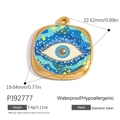 18K gold-plated stainless steel square evil eye charm with blue enamel starry sky - Blue Green Yellow Starry Eye (PJ92777)