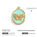 Gold stainless steel oval pendant with mint green enamel butterfly and zircon inlay - Mint Green Butterfly Oval Style (PJ92722)