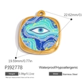 18K gold plated stainless steel square pendant with blue evil eye and enamel swirl - Blue Green Fluid Eye (PJ92778)