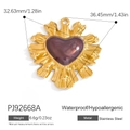18K gold-plated stainless steel heart pendant with purple resin inlay and dimensions - Dark Purple Radial Heart Charm (PJ92668A)
