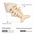 Pendentif arête de poisson en acier inoxydable doré et émail blanc pour bijoux DIY - Pendentif Arête de Poisson Nacré Blanc (PJ91945B)