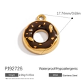 Gold plated stainless steel donut pendant charm with brown enamel for DIY jewelry - Chocolate Donut Style (PJ92726)