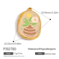 18K gold plated stainless steel oval pendant with colorful enamel flower and sun pattern - Flower Sun Star Oval (PJ92780)