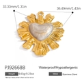 18K gold plated stainless steel heart pendant with white resin sunburst detail - Pearlescent Radial Heart Charm (PJ92668B)