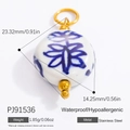 Blue and white porcelain pendant with golden stainless steel floral ceramic bead - Round Porcelain Bead Style (PJ91536)