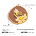 Waterproof stainless steel pendant with yellow bee and white flower enamel design - Yellow Bee Gathering (PJ92781)