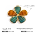 Golden stainless steel flower petal pendant with green and amber resin inlay - Turquoise Amber Texture Petal Charm (PJ92678B)
