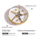 Stainless steel round pendant with starfish shell inlay and golden metal frame - Starfish Mother of Pearl (PJ92783)