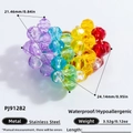 Colorful faceted crystal glass heart pendant with stainless steel bead ring charm - Rainbow Heart (PJ91282)