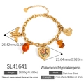Golden stainless steel bee and flower heart charm bracelet with 17+5cm chain length - Bee Heart Flower Dangle Style (SL41641)