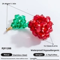 Waterproof red heart crystal charm in stainless steel with detailed dimensions - Red Cherry (PJ91288)