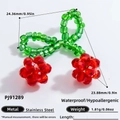 Handmade cherry charm bead in red glass and stainless steel for DIY jewelry making - Red Cherry Style (PJ91289)
