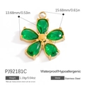 18K gold plated stainless steel flower pendant with green pear-shaped zirconia stones - Green Five-Petal Flower (PJ92181C)