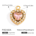 18K gold plated stainless steel heart pendant with pink zircon stone and white gems - Pink Heart Rhinestone Style (PJ92182A)