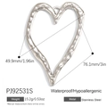 Hammered silver stainless steel heart pendant in a large hollow design for DIY jewelry - Large Silver Irregular Hammered Heart Charm (PJ92531S)