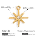 Golden stainless steel starburst charm with central zircon, waterproof and hypoallergenic - Octagonal Sunburst Rhinestone Style (PJ92186)