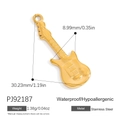 Golden electric guitar pendant in stainless steel with detailed dimensions and specs - Gold Guitar Single Pendant (PJ92187) / 18K Gold Plated