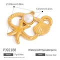 Gold stainless steel ocean pendant with starfish, shell, and pearl charm for DIY jewelry - Ocean Starfish Pearl Style (PJ92188)