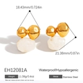 Golden irregular geometric stainless steel earrings with white mica texture charms - 18K Gold Plated / Creamy White (EH12081A)