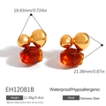 18K gold plated stainless steel earrings featuring faceted amber resin drop pendants - 18K Gold Plated / Amber (EH12081B)