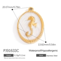 Golden stainless steel seahorse heart pendant with white pearl inlay and dimensions - Seahorse Shell Texture Pendant (PJ91633C)