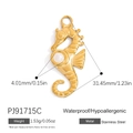 Bohemian 18K gold plated stainless steel seahorse pendant with white pearl inlay - Seahorse Artificial Pearl Inlaid Pendant (PJ91715C)