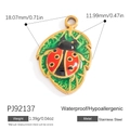 18K gold-plated stainless steel ladybug leaf charm with red and green enamel finish - Ladybug Leaf Enamel Pendant (PJ92137)