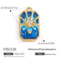 Gold plated stainless steel rectangular pendant with blue enamel evil eye and star - Evil Eye Star Rectangular Pendant (PJ92138)