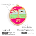 Artistic abstract face pendant in stainless steel with colorful 18K gold plated finish - Abstract Face Color Block Pendant (PJ92140)