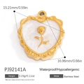 18K gold plated stainless steel heart pendant with white enamel and golden rose relief - Rose White Shell Heart Pendant (PJ92141A)
