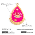 18K gold plated stainless steel evil eye pendant with pink enamel and green heart charm - Evil Eye Magenta Teardrop Pendant (PJ92142A)
