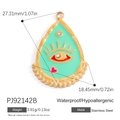 Waterproof 18K gold plated stainless steel teardrop pendant with mint enamel and evil eye - Evil Eye Mint Green Teardrop Pendant (PJ92142B)