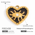 18K gold plated stainless steel heart pendant with black enamel evil eye and crystal - Evil Eye Black Heart Pendant (PJ92143B)