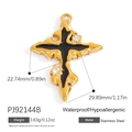 Gothic gold stainless steel cross pendant with black enamel inlay and clear crystals - Gothic Black Cross Pendant (PJ92144B)