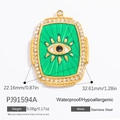 Pendentif Tarot Mauvais Œil en acier inoxydable doré 18K avec émail vert et cristaux - Style Vert (PJ91594A)