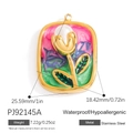 Stainless steel 18K gold tulip pendant with colorful enamel and pearl center - Tulip Iridescent Gradient Rectangular Pendant (PJ92145A)