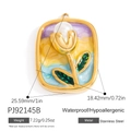 Vintage rectangle 18K gold-plated stainless steel tulip flower enamel pendant - Tulip Vintage Enamel Rectangular Pendant (PJ92145B)