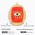 Pendentif tarot en acier doré 18K avec œil du diable rouge et pierres de zircon - Style Rouge (PJ91594C)