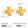 Pendientes de cruz dorados en acero inoxidable martillado para un estilo vintage - Estilo Cruz Dorada (EH12118)