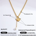 Collier cœur doré avec diamant œil et perle blanche en acier inoxydable poli - Style Cœur Mauvais Œil (XL31277)