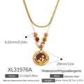 Collier double épaisseur en acier plaqué or 18k avec pendentif fleur et perles - Collier Double Couche Pendentif Fleur en Émail Violet (XL31976A)