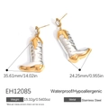 Waterproof stainless steel cowboy boot earrings with star accent and 18K gold plating - Gold Silver Mixed Star Cowboy Boot (EH12085)