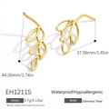 Pendientes de hoja dorados de acero inoxidable, diseño calado e hipoalergénico - Estilo de Hoja de Línea Hueca (EH12115) / Dorado